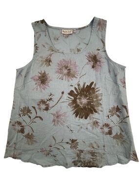 Habitat 100% Linen Floral Print Tank Top Light Blue Size M
